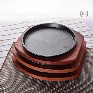 Bộ chảo gang kèm đế gỗ bò né, bít tết size 20-28cm