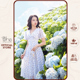 Váy hoa nhí voan thiết kế She, váy trắng tiểu thư dáng xoè đi biển xinh SDX80