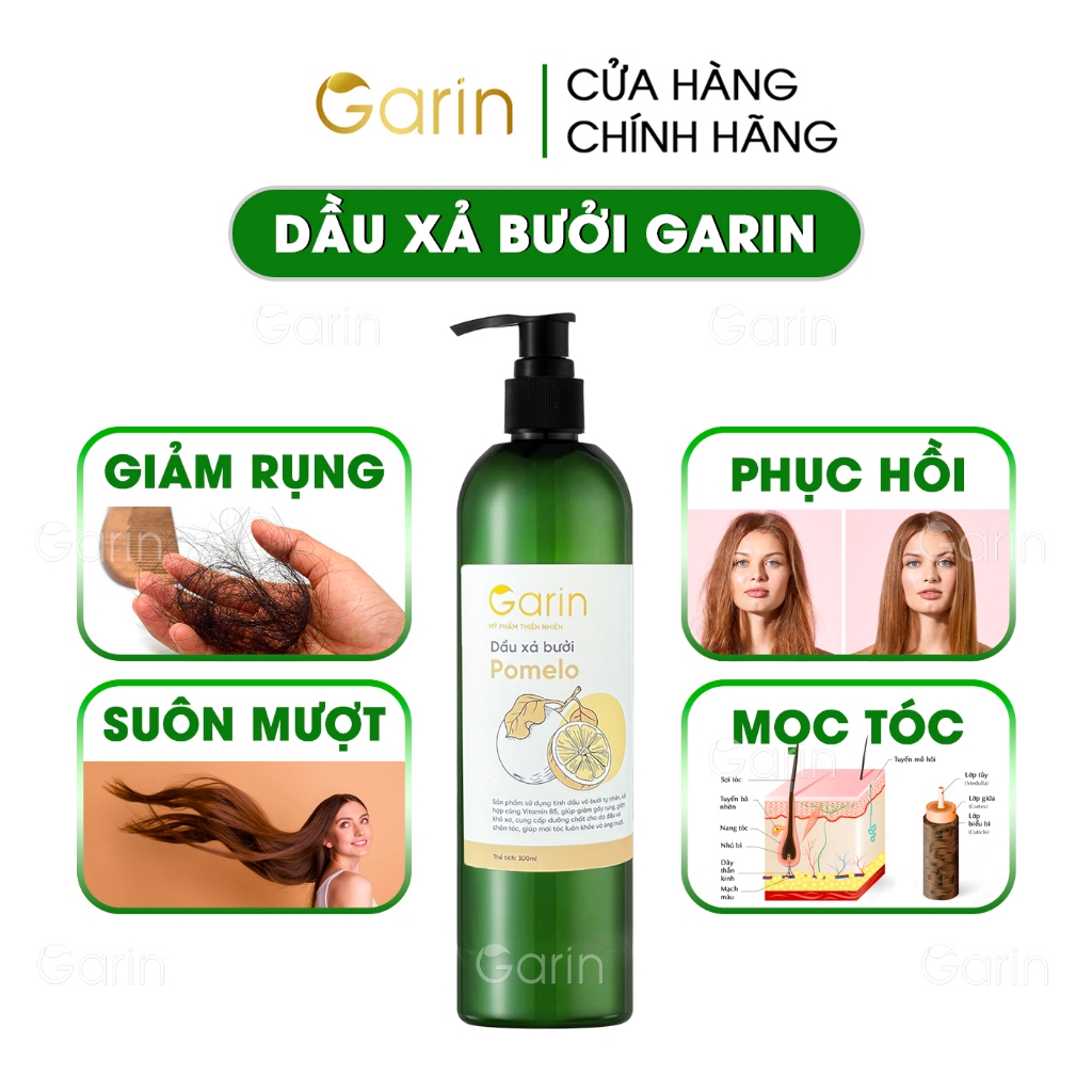 Dầu xả bưởi suôn mượt tóc pomelo GARIN 300ml phục hồi hư tổn cho tóc chắc khỏe óng ả mềm mại