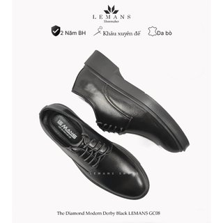 Giày da bò Modern Derby Black LEMANS GC08 - giày tây tăng chiều cao, giày công sở, giày buộc dây, bảo hành 24 tháng