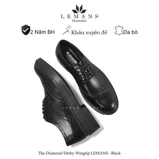 Giày da bò Derby Wingtip Black LEMANS, - Bảo hành chính hãng 24 tháng