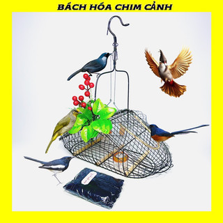 Lồng lớn sơn đen bẫy chào mào, chòe, khướu kèm phụ kiện