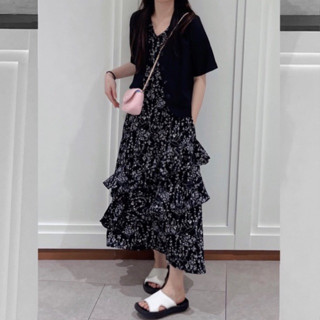 [HÀNG CÓ SẴN] Váy hoa dáng dài ba lỗ màu đen FLEUR DRESS dáng chữ A suông chất mát (ko kèm áo khoác)