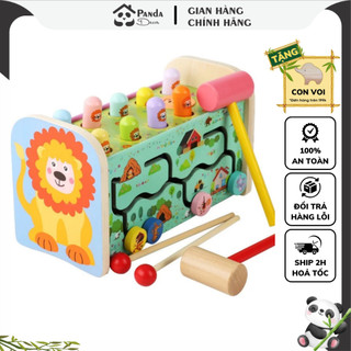 Đồ Chơi Xe Voi Đập Chuột Bằng Gỗ Có Phát Nhạc - Kèm Đàn, Kèm Bánh Răng Xoay 3in1 Cho Bé Phát Triển Trí Tuệ - Panda Decor