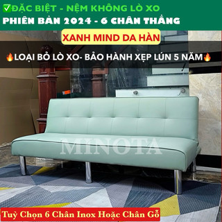 SOFA GIƯỜNG 6 CHÂN NỆM KHÔNG LÒ XO MÀU XANH MIND DA HÀN Thương Hiệu MINICHAIR