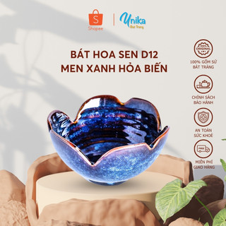 Bát hoa sen d12 men xanh hoả biến - gốm sứ cao cấp bát tràng