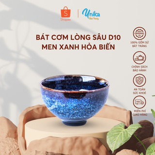 Bát cơm lòng sâu D10 xanh sóng biển - Bát cup kiểu nhật xanh hoả biến D10 - Chén cơm bát tràng