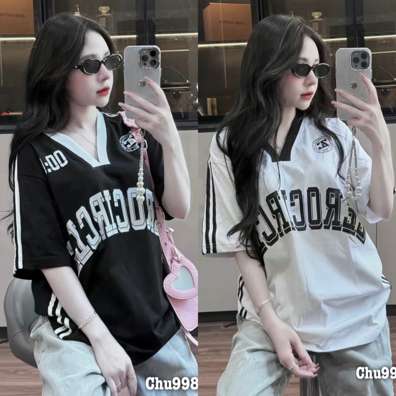 [Hàng chuẩn] Áo phông in chữ cổ tim