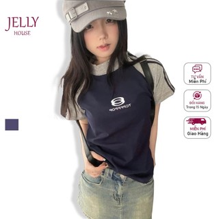 Áo Baby Tee Thun Rap Lang Phối Màu In Chữ TCR Màu Xanh,Áo Thun Nữ Ngắn Tay Chất Cotton Dày Dặn