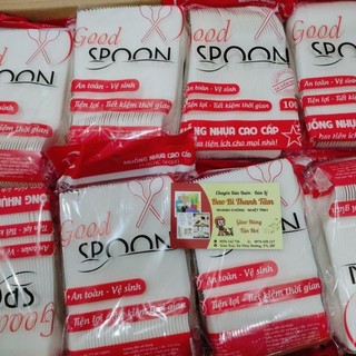 Set 100c thìa nhựa trắng dùng múc cháo phở canh loại mỏng dùng 1 lần