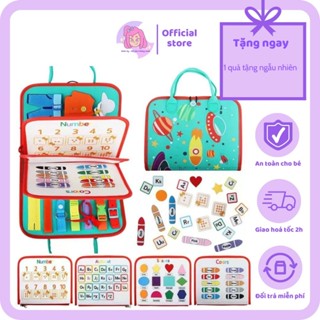 Đồ chơi montessori cặp bận rộn, bảng bận rộn 7 in 1 thiết kế dạng cặp sách thuận tiện cho bé mang đi