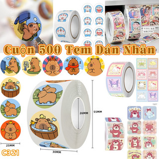  Cuộn 500 Tem CapybaraNo Giáng Sinh Kapybara Loopy Sanrio sticker thank you nhãn dãn cảm ơn tem tròn cảm ơn 