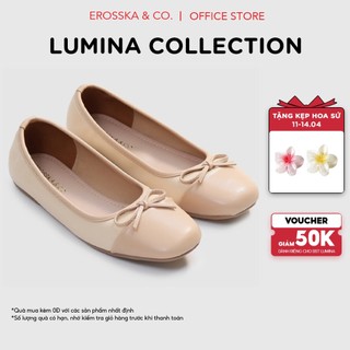 Erosska Lumina  - Giày búp bê nữ thời trang đế bệt đính nơ xinh xắn màu nude - EF024