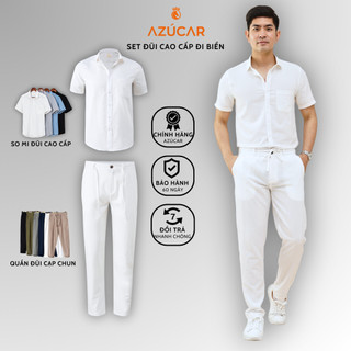Bộ Đũi Cao Cấp AZÚCAR 1 - Quần đũi dài + Áo sơ mi đũi cổ bẻ, Siêu mát ngày hè, lịch sự, sang trọng và thoải mái