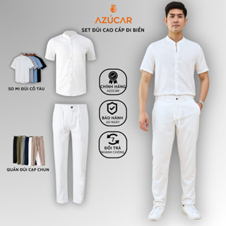 Bộ Đũi Cao Cấp AZÚCAR 2 - Quần đũi dài + Áo sơ mi đũi cổ tàu, Siêu mát ngày hè, lịch sự và thoải mái