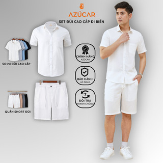 Bộ Đũi Cao Cấp AZÚCAR 3 - Quần short đũi + Áo sơ mi đũi cổ bẻ, Siêu mát ngày hè, lịch sự, sang trọng và thoải mái