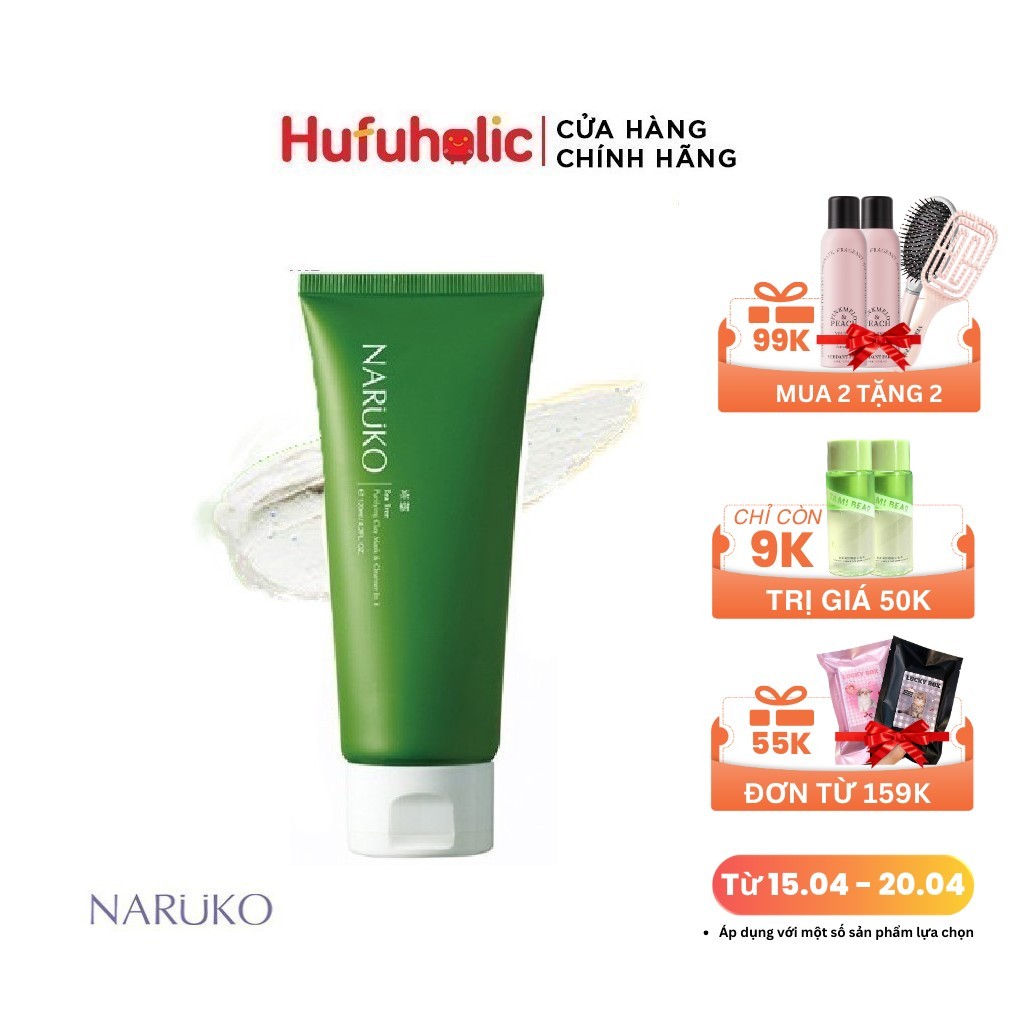 Sữa rửa mặt dạng bùn NARUKO đất sét clay mask 2 in 1 Tràm Trà Tea Tree (Đài - Trung) 120gr NRK033