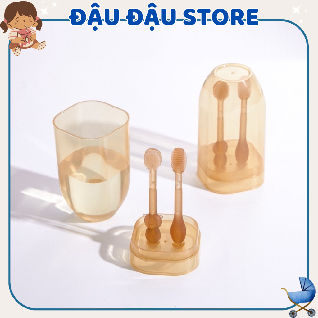 [Top Value] Bộ Bàn Chải Silicon Cho Bé + Rơ Lưỡi Mềm Mịn Chống Tưa Lưỡi Nấm Lưỡi Cho Bé 0 - 24 tháng Đậu Đậu Store