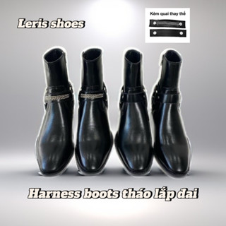 (Tháo xích thay đổi 2 kiểu) Harness boot nam, giày cao cổ nam, da nappan bóng đế cao su cao 5cm