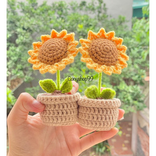 Quà tặng bạn gái/Chậu hoa hướng dương mini len/Hoa hướng dương handmade/Hoa len