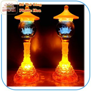 Bộ đèn thờ hoa sen Pha lê hình tháp tự đổi nhiều màu, nhiều cỡ-Loại tròn - Đồ thờ cúng Phước Hoa