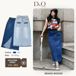 Chân Váy Jeans Dáng Dài Bigsize 58-90kg Túi Hộp Xẻ Lai Sau Lưng Cao Tôn Dáng Dài 95cm 2 Màu Đậm Nhạt