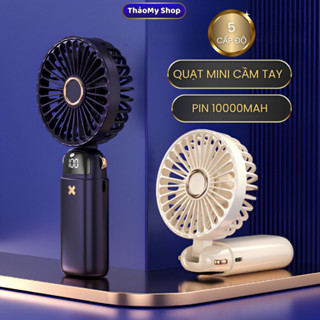 Quạt tích điện mini sạc pin dung lượng pin khủng 10.000 mAH màn hình Led hiển thị % pin sạc 5 cấp độ gió