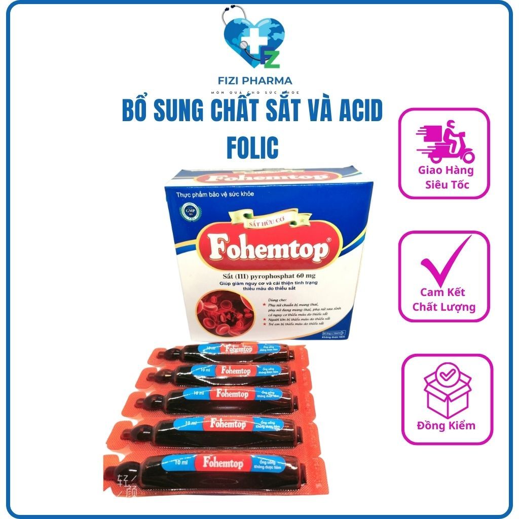 Viên uống bổ sung sắt hữu cơ dạng ống FIZI bổ sung sắt acid folic ,giảm thiếu máu do thiếu sắt hộp 2