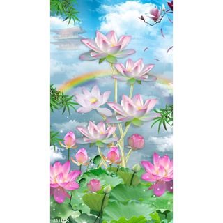 Tranh dán tường 3d hoa sen cầu vồng 1331TCK - tranh hoa sen thờ quan âm - tranh sen dán tường