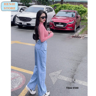 Quần Jean Ống Rộng SIMPLE JEAN Unisex-Chất Liệu Jean Không Giãn,Màu Xanh Nhạt