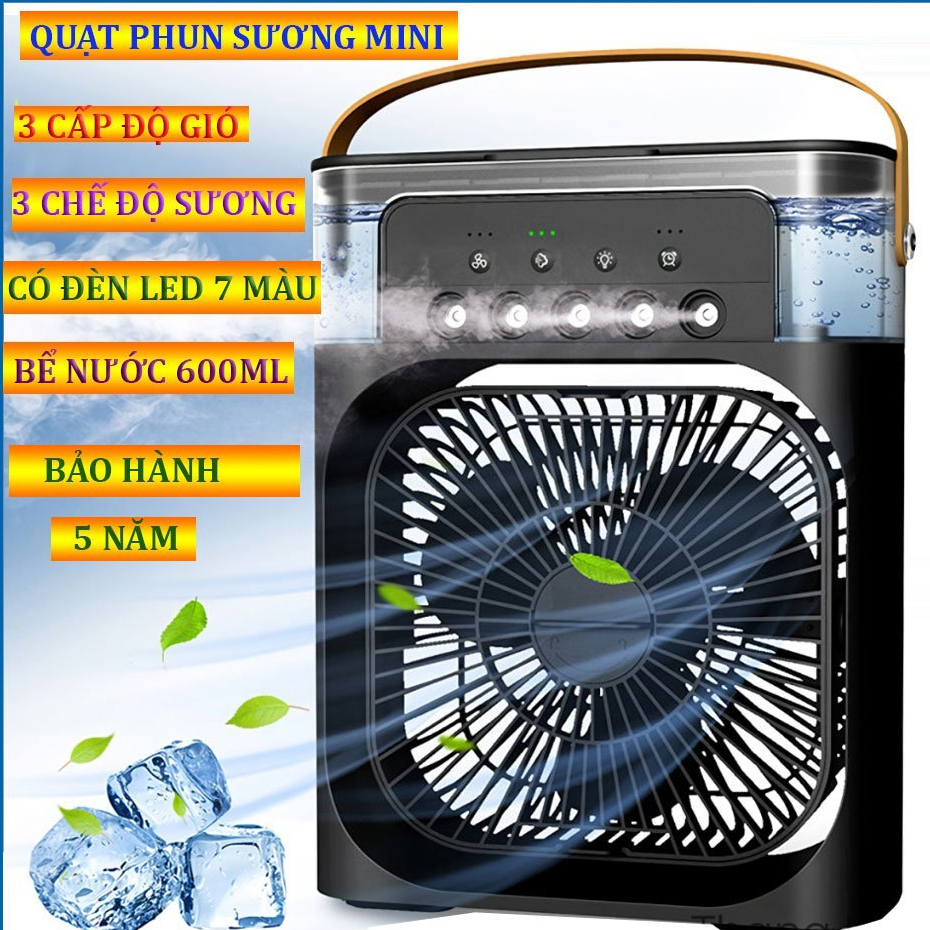 Quạt Phun Sương Để Bàn - Quạt Điều Hòa 5 Lỗ Làm Mát Có Chế Độ Hẹn Giờ Tích Hợp Đèn Led