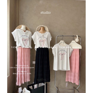 Set 2in1 áo nơ kèm chân váy nhăn qccc có sẵn