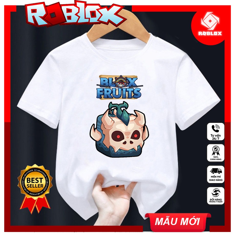 Áo thun game blox fruit áo trắng in hình blox fruit hình các tuyệt chiêu và trái Ma3339 | ROBLOX STORE