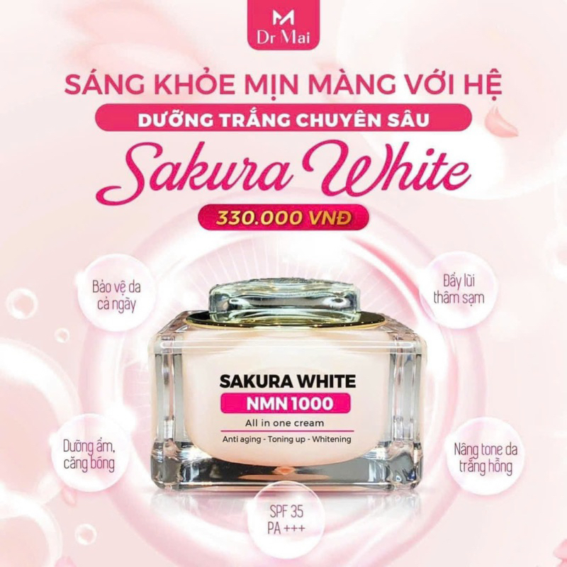 Dr Mai Sakura white NMN1000 dưỡng trắng ban ngày, kem chống nắng  makeup nhẹ