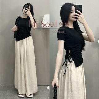 áo thun nữ vạt chéo phối khoen dây rút mc