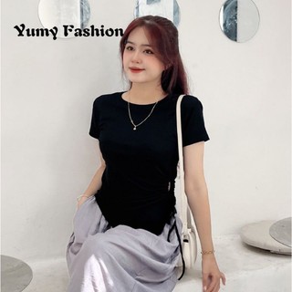 áo thun nữ vạt chéo phối khoen dây rút mc