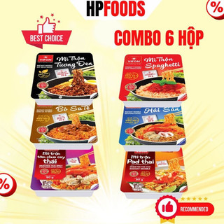 Combo 6 hộp mì trộn sốt Tương đen Hải sản Bò sa tế Spaghetti Pad Thái Tôm chua cay ăn liền hiệu Vifon