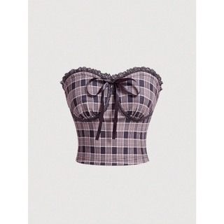 Áo ống croptop họa tiết caro đính nhơ thời trang mùa hè