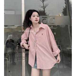 Áo sơ mi thô tay dài thêu trái tim form rộng hàn quốc