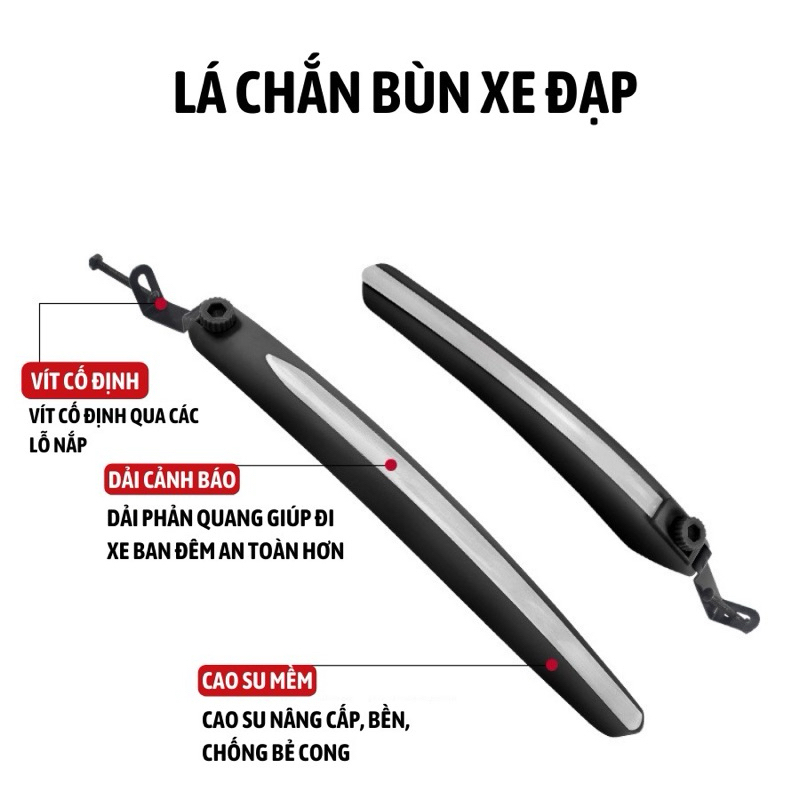 Chắn bùn bu dè xe đạp Fixed Gear xe thể thao xe đạp Touring , 700c có phản quang cảnh báo an toàn