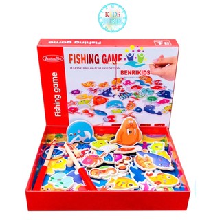 Bộ đồ chơi câu cá nam châm bằng gỗ cho bé, đồ chơi giáo dục thông minh 34 chi tiết
