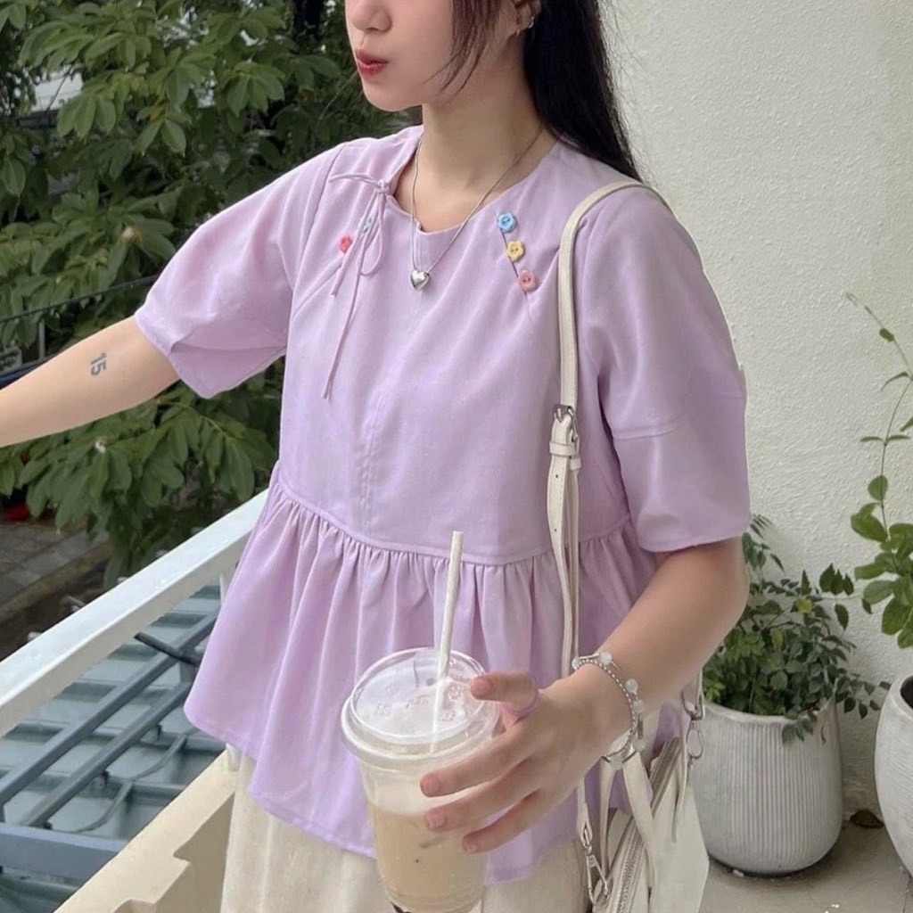 Áo sơ mi kiểu nữ, Áo babydoll cúc hoa random "OTIS" xinh xắn