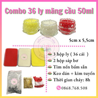 Combo 36 ly mãng cầu 50ml - đầy đủ nguyên liệu làm nến bơ cúng dường