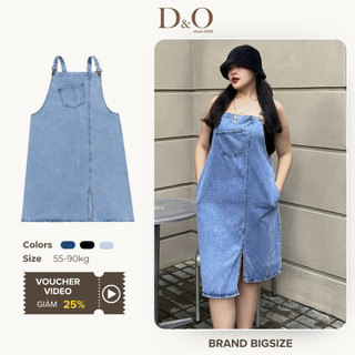 Yếm Váy Jeans Nữ Dáng Dài Bigsize 60-85kg Yếm Bò Tà Lệch May Túi Chéo Không Giãn