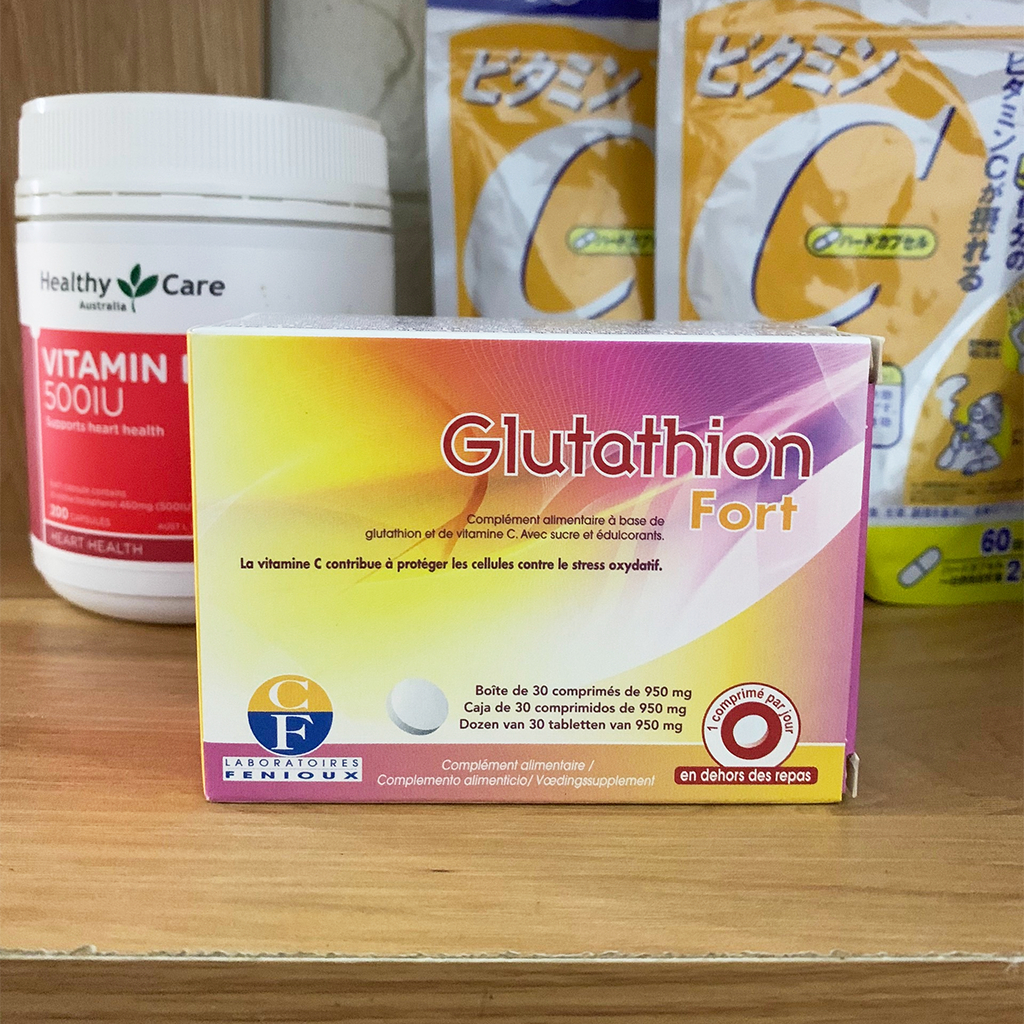 Viên ngậm trắng da Glutathione Fort của Pháp với L