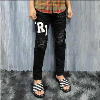 Quần jean nam boy phố cao cấp thêu chữ to bạ da chất bò co dãn mẫu mới SHOPMQ77