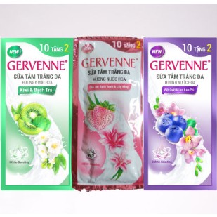  Combo 10 Dây sữa tắm Gervenne 12 gói x 5g Kiwi Bạch trà Việt quất Lan Nam Phi Dâu tây bạch tuyết lily hồng 