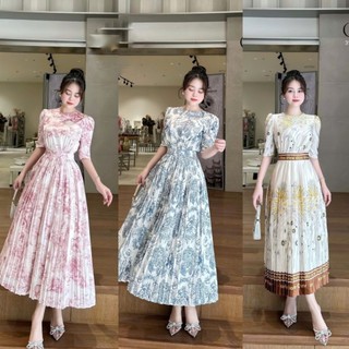 Váy lụa dài dập ly, váy lụa pháp phối chân dập ly xòe O0D8 thích hợp đi chơi đi làm