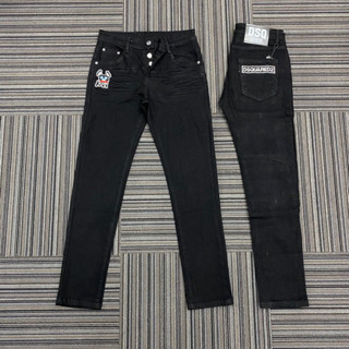 Quần dsq2 đen thêu icon chó sói sau túi có thêu chữ dsq2,quần jean nam đen trơn thêu icon chó sói 4 cúc basic