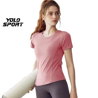 Áo Thun Tay Ngắn Cổ Tròn Tập Gym Yoga Chạy Bộ Thể Thao Thể Dục Nữ Ôm Tôn Dáng Chất Thun Lạnh Mềm Mịn Co Giãn Thoáng Mát